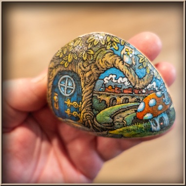 Door _ Train _ Mushroom _ Mouse - Painted Rock 1